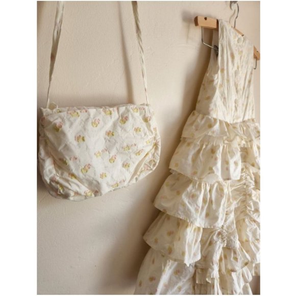 Jottum formal dress + matching purse Size 7 layers cinching ruffles tulle flower - Picture 2 of 12